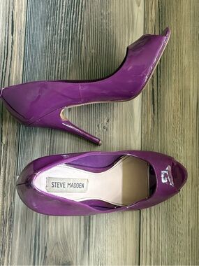 Steve Madden Glossy Plum Patent Peep-Toe Stilettos